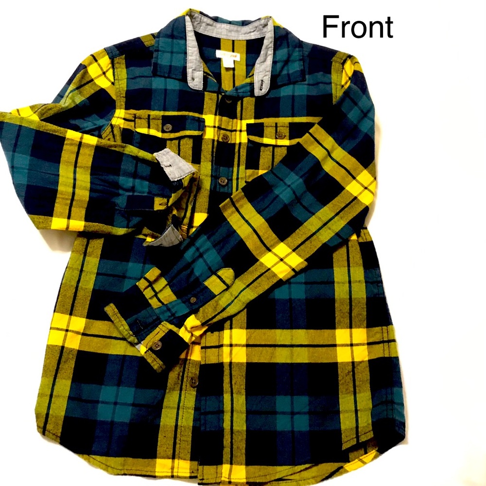 EUC Boys Flannel Button Down yellow & blue sz L